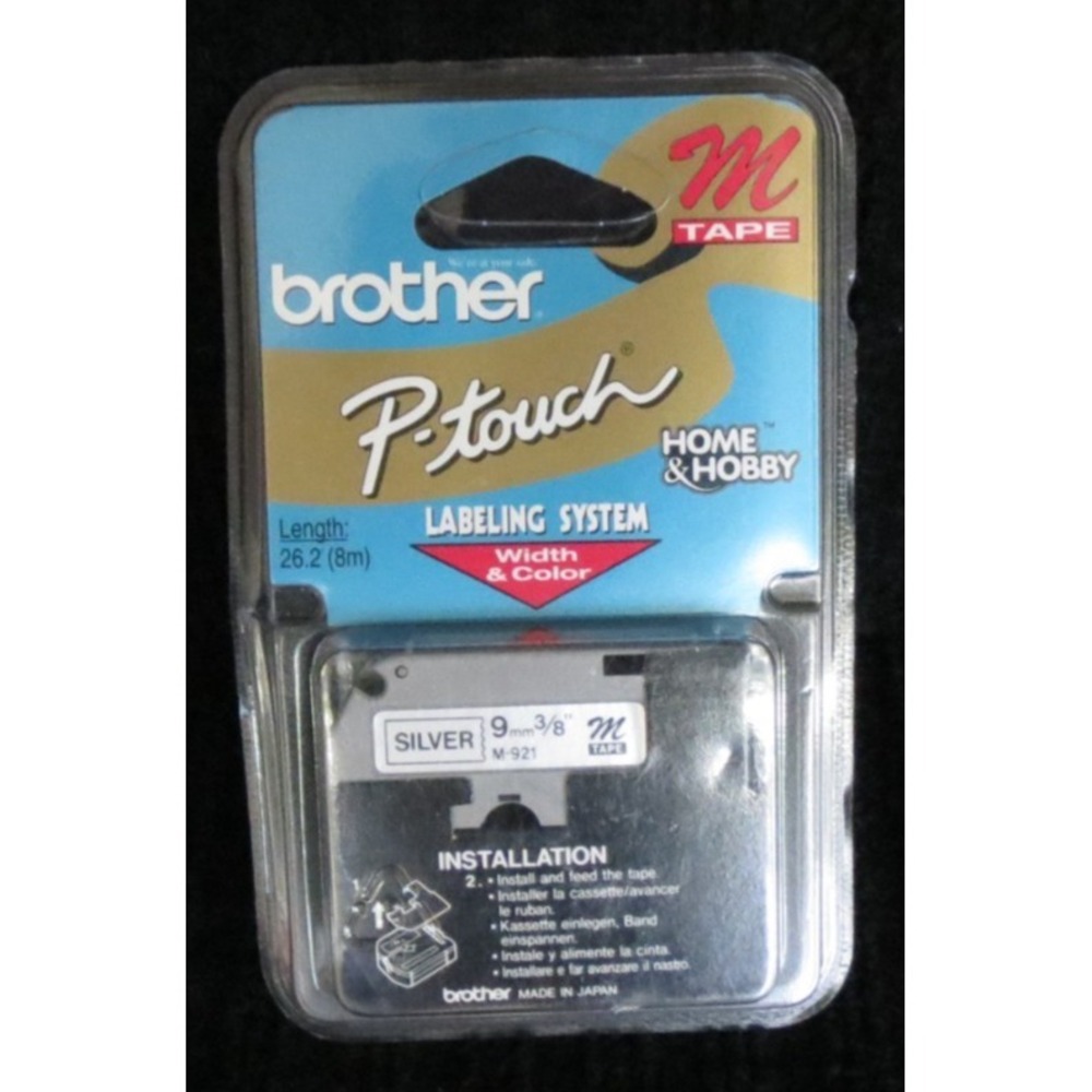 Brother M921 P-Touch Tape 3/8" Black on Silver M-921 9mm PT-100, PT-110, PT-85